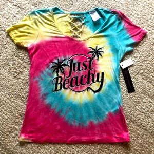 Size S “just beachy” summer tye dye shirt . NWT